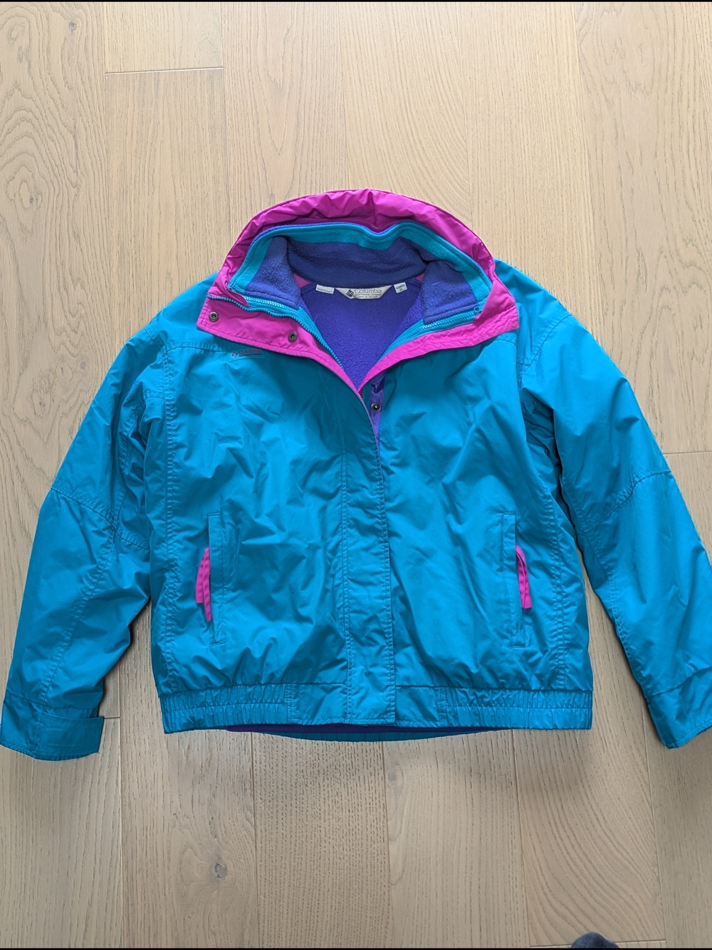 Vtg Columbia Womens Jacket Size XL Teal & Purple Radial Sleeve Bugaboo